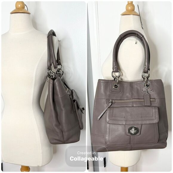 Coach Hampton Leather Turnlock NS Tote Z27748 Dark Grey North South Shoulder Bag - Picture 2 of 11